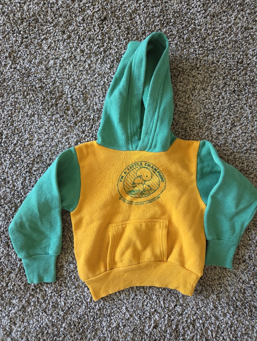 Champion Snoopy Kids Hoodie in Yellow and Teal Green